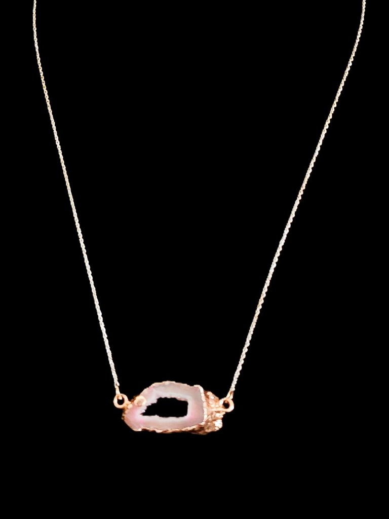 Luna Norte Earthly Geode Necklace - Pink Agate 14kt Gold 16 Inches